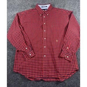 Vintage Tommy Hilfiger Red Black Gingham Plaid Button Down Shirt XXL